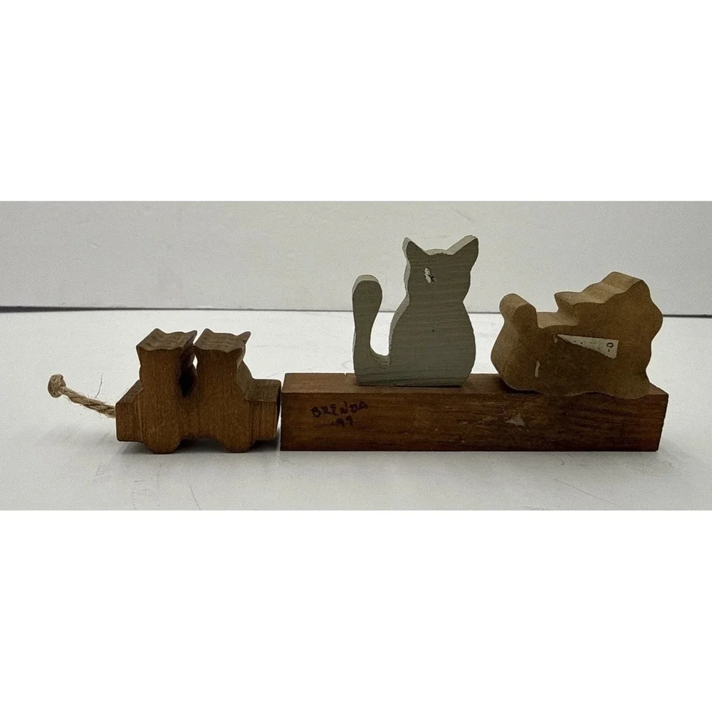 Set of 4 Handpainted Gray White Kittens Wood Display Decor I ❤️ Cats‎